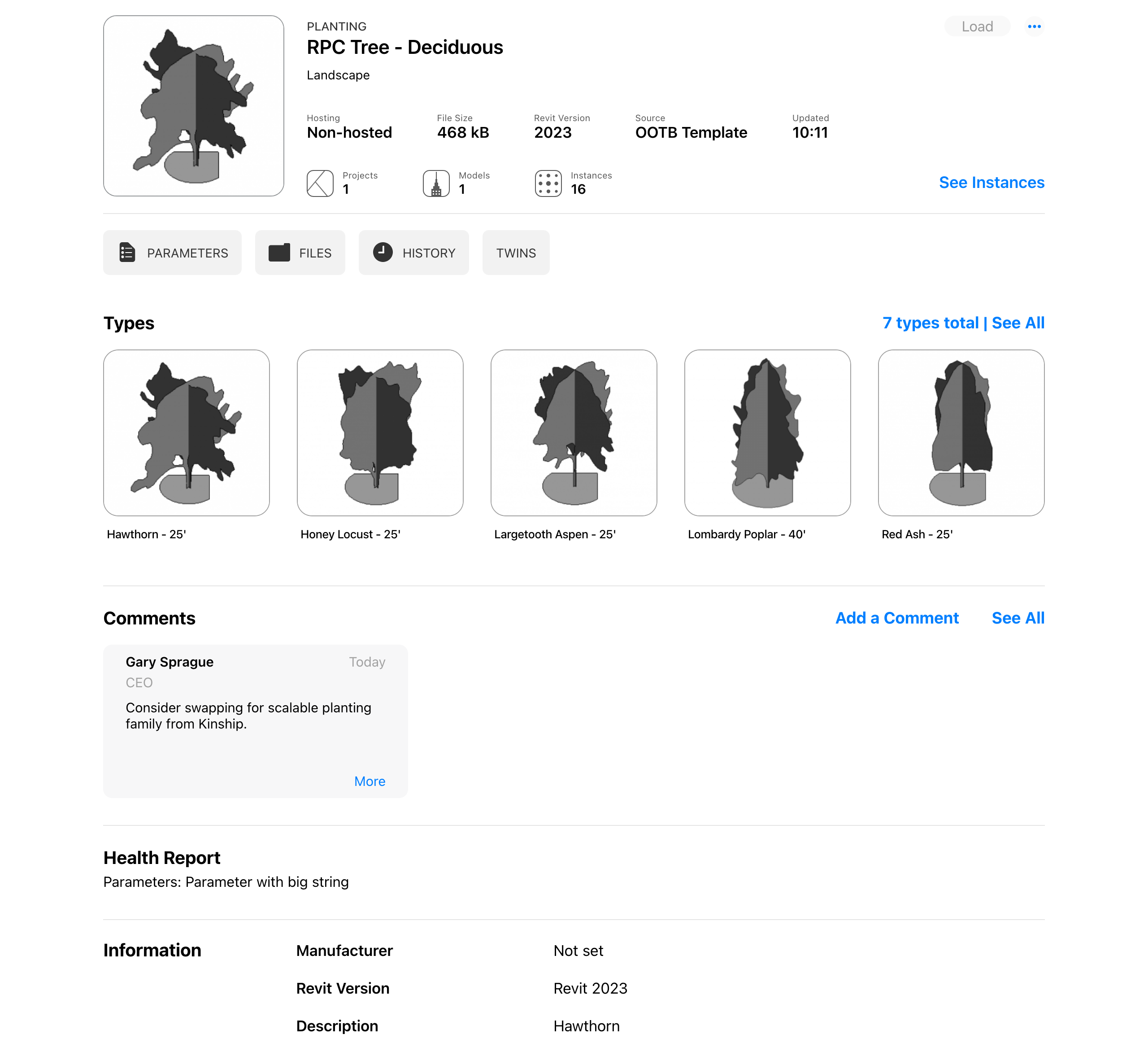 Kinship family parameter data, instances or quantities, history, types, identity information, health warnings and comments.